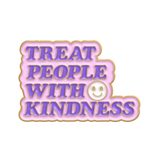 Bild von Einfach Brosche Message " Treat People With Kindness " Lila Emaille 3.2cm x 2.2cm, 1 Stück