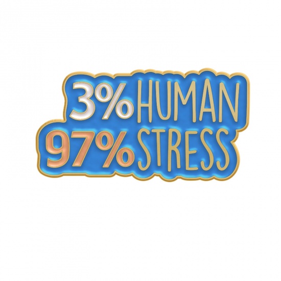 Bild von Einfach Brosche Message " 3% Human 97% Stress " Blau Emaille 3.2cm x 1.6cm, 1 Stück