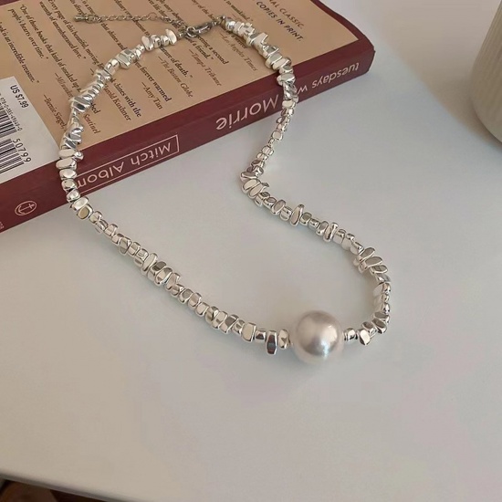 Bild von Stilvoll Perlenkette Versilbert Unregelmäßig Imitat Perle 40cm lang, 1 Strang