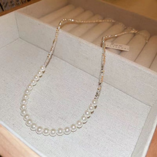 Bild von Stilvoll Perlenkette Versilbert Imitat Perle 40cm lang, 1 Strang