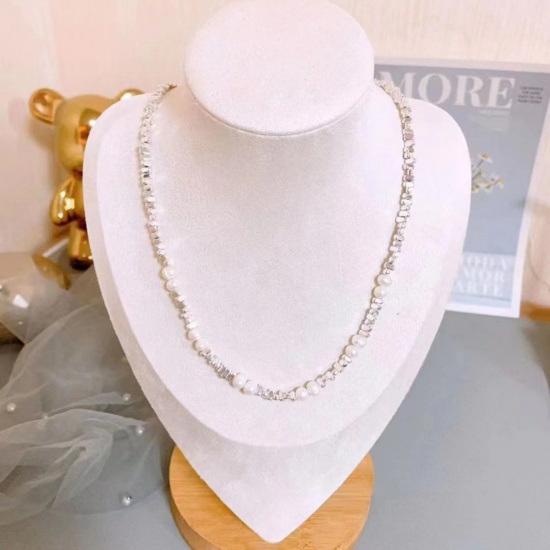 Bild von Stilvoll Perlenkette Versilbert Imitat Perle 40cm lang, 1 Strang
