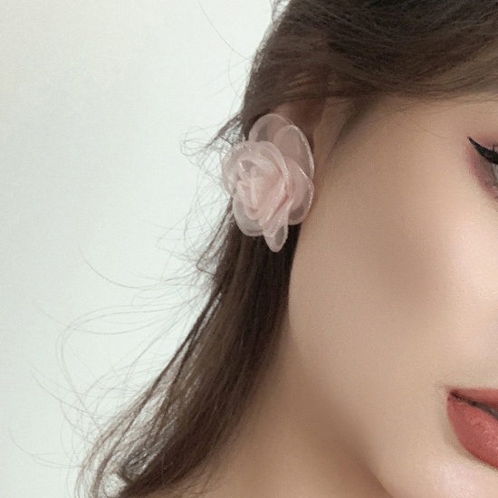Bild von Tulle Stylish Earrings Pink Flower 4.5cm x 4.5cm, 1 Pair
