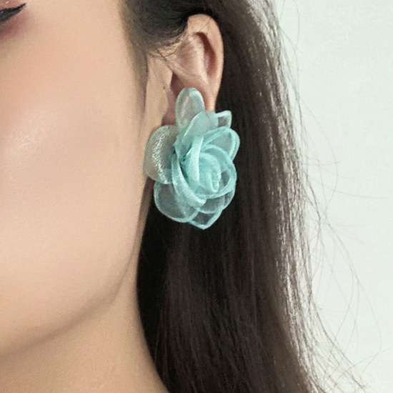 Bild von Tulle Stylish Earrings Blue Flower 4.5cm x 4.5cm, 1 Pair