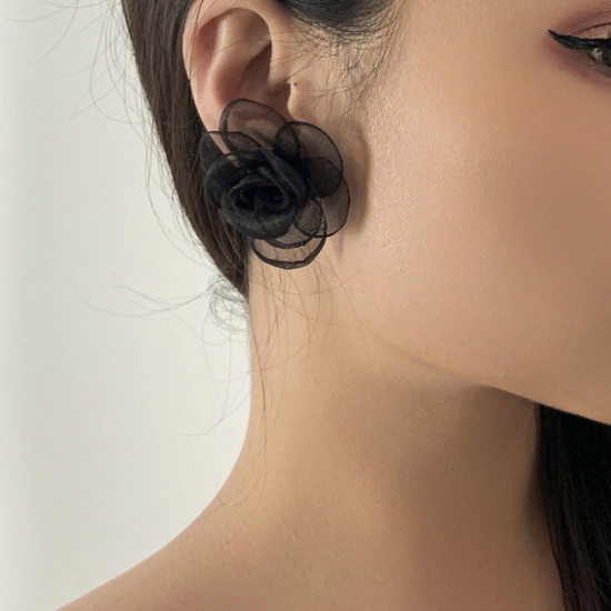 Bild von Tulle Stylish Earrings Black Flower 4.5cm x 4.5cm, 1 Pair