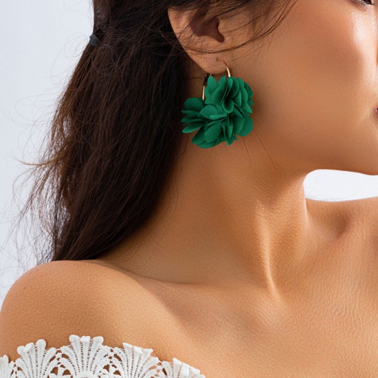 Bild von Fabric Stylish Earrings Green Flower 6.5cm x 5cm, 1 Pair
