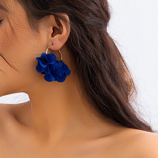 Bild von Fabric Stylish Earrings Blue Flower 6.5cm x 5cm, 1 Pair
