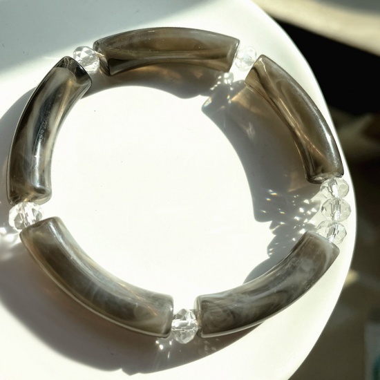 Picture of Acrylic Retro Bangles Bracelets Smoky Gray Curved Tube Elastic 5.5cm Dia, 1 Piece