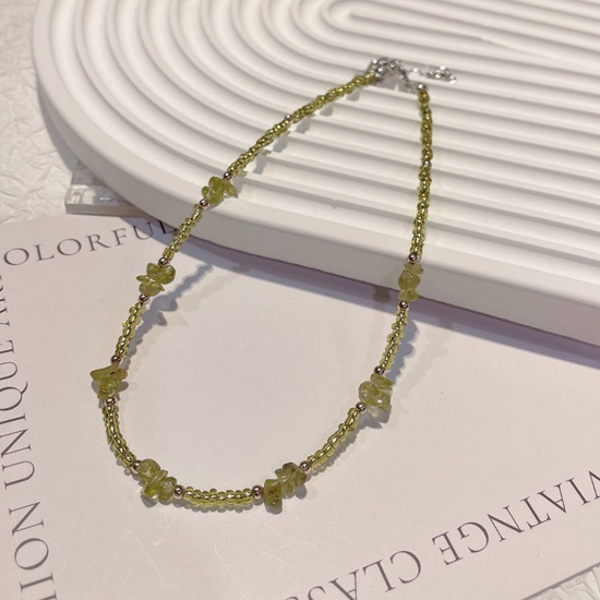 Bild von Stone Boho Chic Bohemia Beaded Necklace Light Olive 40cm(15 6/8") long, 1 Piece