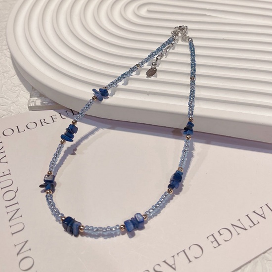 Bild von Stone Boho Chic Bohemia Beaded Necklace Royal Blue 40cm(15 6/8") long, 1 Piece