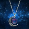 Picture of New Fashion Galaxy Universe Crescent Moon Glass Cabochon Pendant Necklace Scroll Chain Silver Tone Multicolor 47.0cm(18 4/8") long, 1 Piece