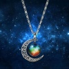 Picture of New Fashion Galaxy Universe Crescent Moon Glass Cabochon Pendant Necklace Scroll Chain Silver Tone Multicolor 46.5cm(18 2/8") long, 1 Piece