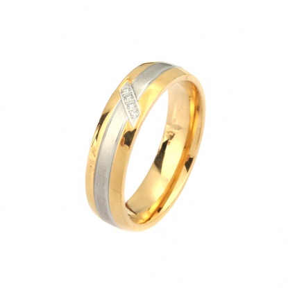 Bild von Edelstahl Uneinstellbar Ring Vergoldet & Silberfarbe Ring Streifen Transparent Strass 20.7mm（US Größe:11), 1 Stück
