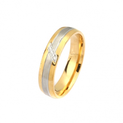 Bild von Edelstahl Uneinstellbar Ring Vergoldet & Silberfarbe Ring Streifen Transparent Strass 22.2mm（US Größe:13), 1 Stück