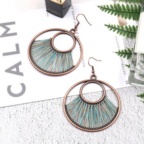 Picture of Earrings Antique Copper Lake Blue Circle Ring 75mm x 55mm, 1 Pair