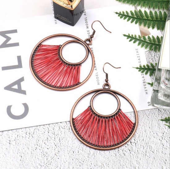 Picture of Earrings Antique Copper Red Circle Ring 75mm x 55mm, 1 Pair