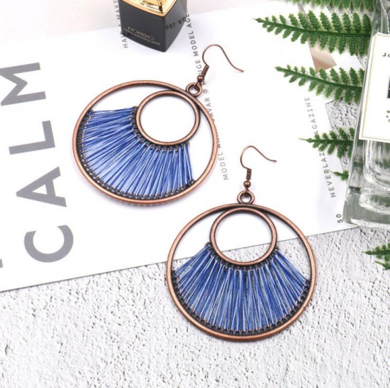 Picture of Earrings Antique Copper Blue Circle Ring 75mm x 55mm, 1 Pair