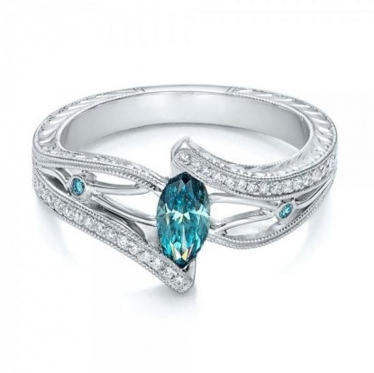 Bild von Imitation Aquamarin Uneinstellbar Ring Silberfarbe Azurblau Transparent Strass 16.5mm（US Größe:6), 1 Stück