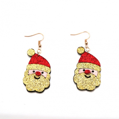 Bild von Vliesstoff Ohrring Vergoldet Golden & Rot Weihnachten Weihnachtsmann Glitzert 7cm, 1 Paar