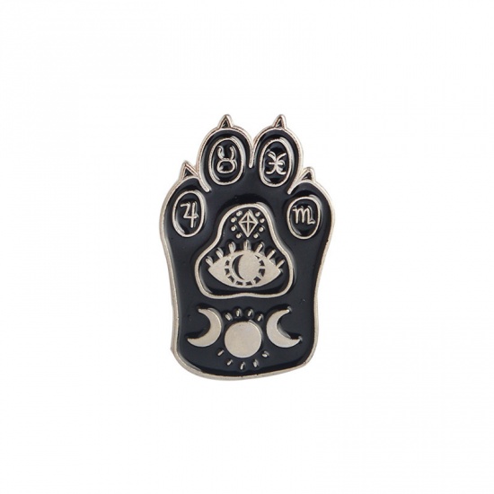 Picture of Pin Brooches Paw Claw Silver Tone Black Enamel 30mm x 25mm, 1 Piece