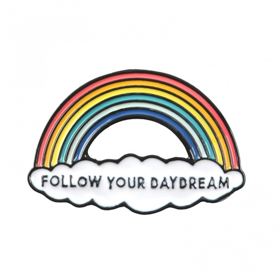 Image de Broche Epingle Arc-en-ciel Nuages Message " Follow Your Dreams " Multicolore 38mm x 25mm, 1 Pièce