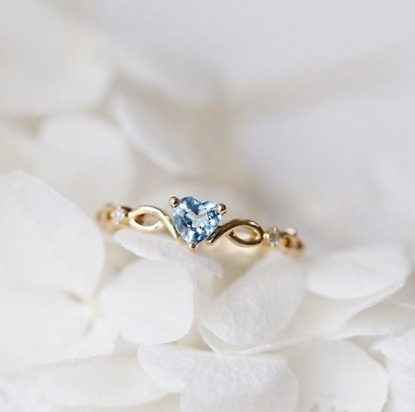 Bild von Uneinstellbar Ring Vergoldet Herz Blau Strass 17.3mm（US Größe:7), 1 Stück