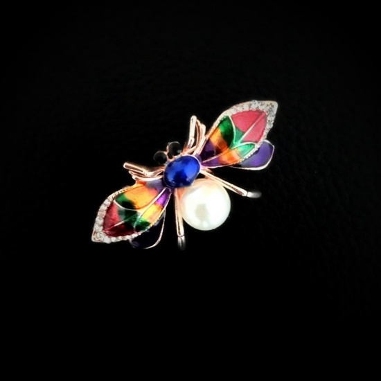 Picture of Pin Brooches Bee Animal Multicolor Enamel Clear Rhinestone 40mm x 30mm, 1 Piece