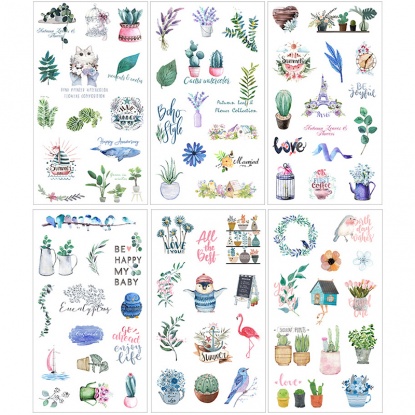 Picture of Paper DIY Scrapbook Deco Stickers Multicolor Pot Plant Animal 16cm x 9cm, 1 Set ( 6 PCs/Set)