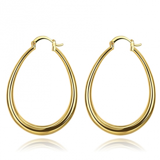 Picture of Hypoallergenic Simple & Casual Simple 18K Gold Plated Copper U-shaped Hoop Earrings For Women 4.4cm x 3.4cm, 1 Pair