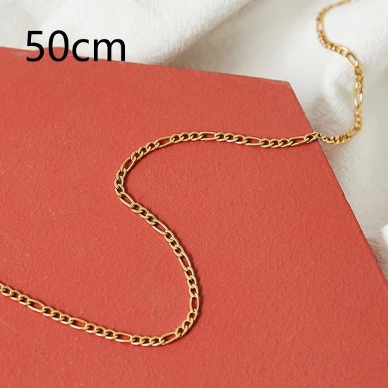 Bild von Umweltfreundlich Einfach und lässig Stilvoll 18K Gold plattiert 304 Edelstahl Figaro Kette Halskette Für Frauen 50cm lang, 1 Strang