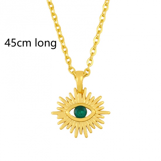 Immagine di Ecologico Squisito Religione 18K Oro Placcato Verde Rame & Acciaio Inossidabile Cavo Catena Malocchio Collana con Ciondolo Per Donne 45cm Lunghezza, 1 Pz