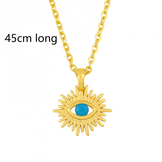 Immagine di Ecologico Squisito Religione 18K Oro Placcato Blu Rame & Acciaio Inossidabile Cavo Catena Malocchio Collana con Ciondolo Per Donne 45cm Lunghezza, 1 Pz