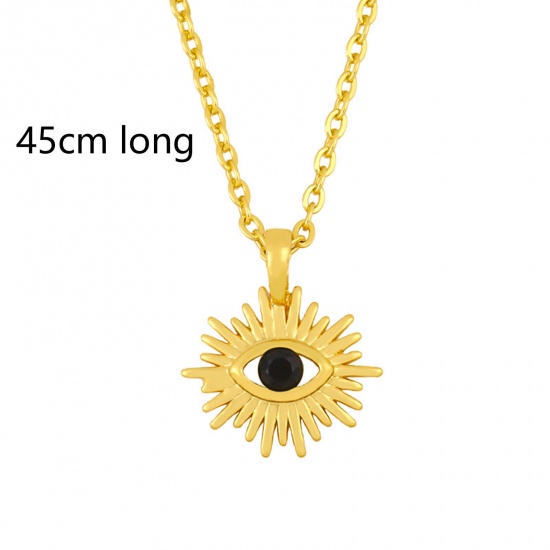 Immagine di Ecologico Squisito Religione 18K Oro Placcato Nero Rame & Acciaio Inossidabile Cavo Catena Malocchio Collana con Ciondolo Per Donne 45cm Lunghezza, 1 Pz