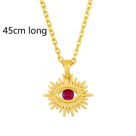 Immagine di Ecologico Squisito Religione 18K Oro Placcato Rosso Rame & Acciaio Inossidabile Cavo Catena Malocchio Collana con Ciondolo Per Donne 45cm Lunghezza, 1 Pz