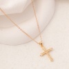 Bild von Umweltfreundlich Einfach und lässig Religiös 18K Gold plattiert Kupfer Gliederkette Kette Kreuz Anhänger Halskette Für Frauen 45cm lang, 1 Strang