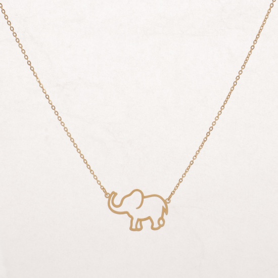 Picture of Eco-friendly Stylish Simple 18K Real Gold Plated 304 Stainless Steel Link Cable Chain Elephant Animal Hollow Pendant Necklace For Women 41cm(16 1/8") long, 1 Piece