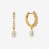 Imagen de Respetuoso del Medio Ambiente Elegante Micro Pave 18K Oro lleno Perla + Cobre Pendientes Para Mujeres Aniversario 2cm x 1.3cm, 1 Par