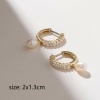 Imagen de Respetuoso del Medio Ambiente Elegante Micro Pave 18K Oro lleno Perla + Cobre Pendientes Para Mujeres Aniversario 2cm x 1.3cm, 1 Par