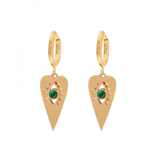 Picture of Eco-friendly Simple & Casual Stylish 18K Real Gold Plated 304 Stainless Steel & Stone Heart Eye Earrings For Women 22mm x 10mm, 1 Pair