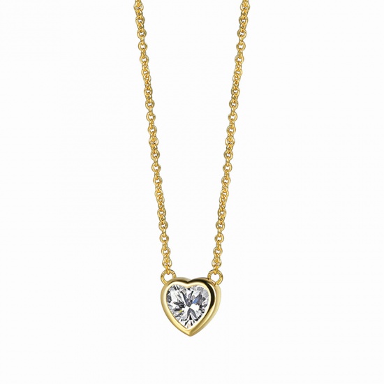 Immagine di Ecologico Dolce & Carino Elegante 18K Oro riempito Rame & Zircone Cubico Cavo Catena Cuore Collana con Ciondolo Per Donne San Valentino 45cm Lunghezza, 1 Pz