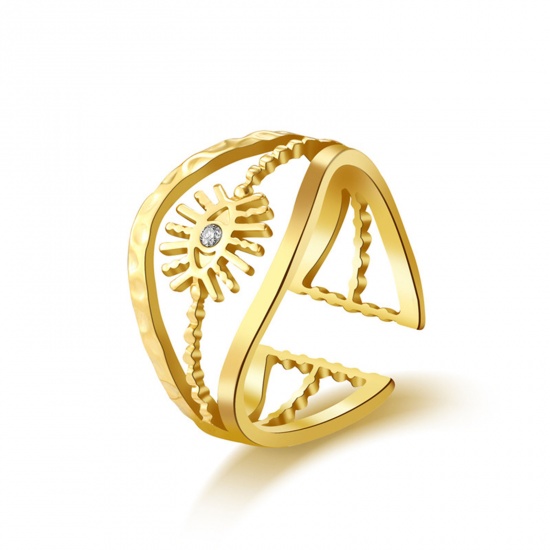 Immagine di Ecologico Semplice & Casual Elegante 14k Vero Oro Placcato 304 Acciaio Inossidabile & Zircone Cubico Aperto Malocchio Filigrana Anello Per Donne 20mm (taglia di US: 10.25), 1 Pz