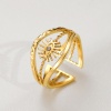 Immagine di Ecologico Semplice & Casual Elegante 14k Vero Oro Placcato 304 Acciaio Inossidabile & Zircone Cubico Aperto Malocchio Filigrana Anello Per Donne 20mm (taglia di US: 10.25), 1 Pz