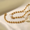 Bild von Umweltfreundlich Elegant Stilvoll 18K Vergoldet 304 Edelstahl & Naturperle Kugelkette Kette Halskette Für Frauen 41cm lang, 1 Strang