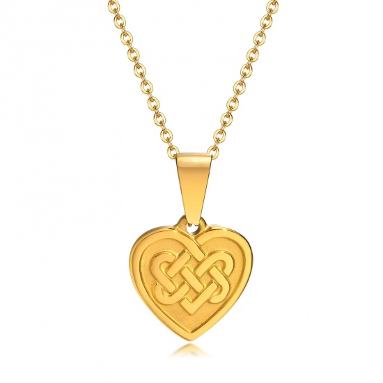 Immagine di Ecologico Retrò Elegante 18K Oro riempito 304 Acciaio Inossidabile Rollo Catena Cuore Collana con Ciondolo Per Donne 40cm Lunghezza, 1 Pz