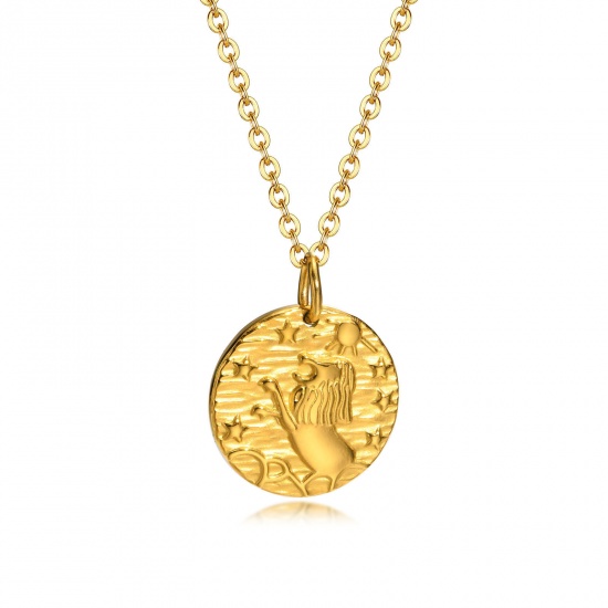 Immagine di Ecologico Retrò Elegante 18K Oro riempito 304 Acciaio Inossidabile Rollo Catena Tondo Leone Collana con Ciondolo Per Donne 40cm Lunghezza, 1 Pz