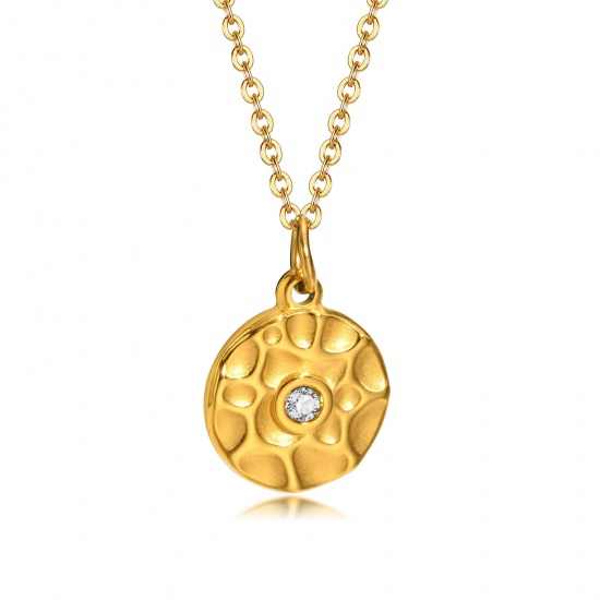 Immagine di Ecologico Retrò Elegante 18K Oro riempito 304 Acciaio Inossidabile & Zircone Cubico Rollo Catena Tondo Collana con Ciondolo Per Donne 40cm Lunghezza, 1 Pz