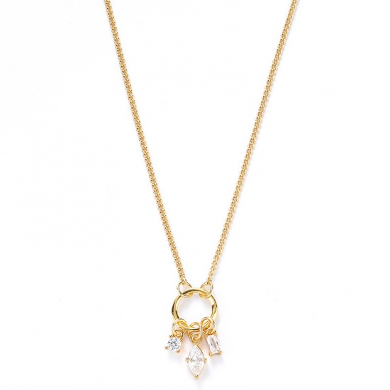 Immagine di Ecologico Semplice & Casual Elegante 18K Oro riempito Rame & Zircone Cubico Catena Singolare Geometrica Collana con Ciondolo Per Donne 47cm Lunghezza, 1 Pz