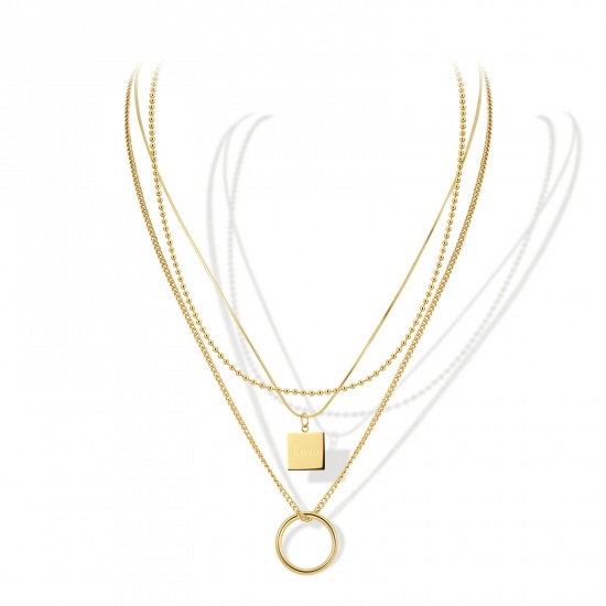Immagine di Ecologico Semplice & Casual Elegante Colore Oro 18K 304 Acciaio Inossidabile Catena a Pallini Geometrica Multistrato Collana Per Donne 42cm Lunghezza, 1 Pz