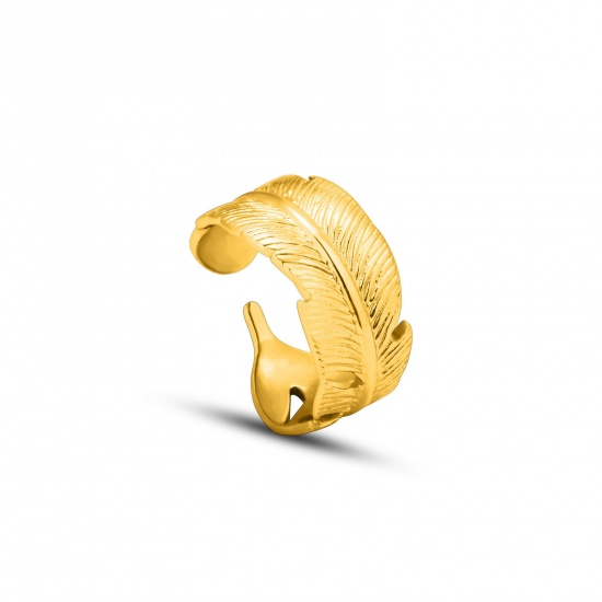 Imagen de Respetuoso del Medio Ambiente Retro Elegante 18K Oro lleno 304 Acero Inoxidable Abierto Ajustable Hoja Anillos Para Mujeres 17mm (US size 6.5), 1 Unidad