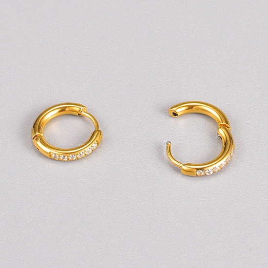 Picture of Eco-friendly Exquisite Stylish 18K Real Gold Plated 316 Stainless Steel Hoop Earrings For Women 15mm Dia., 1 Pair