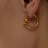 Picture of Eco-friendly Simple & Casual Stylish 18K Real Gold Plated 316L Stainless Steel Knot Hoop Earrings For Women 24mm x 22mm, 1 Pair
